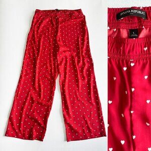 Banana Republic Wide leg Pants Size L Heart Print Red Lightweight